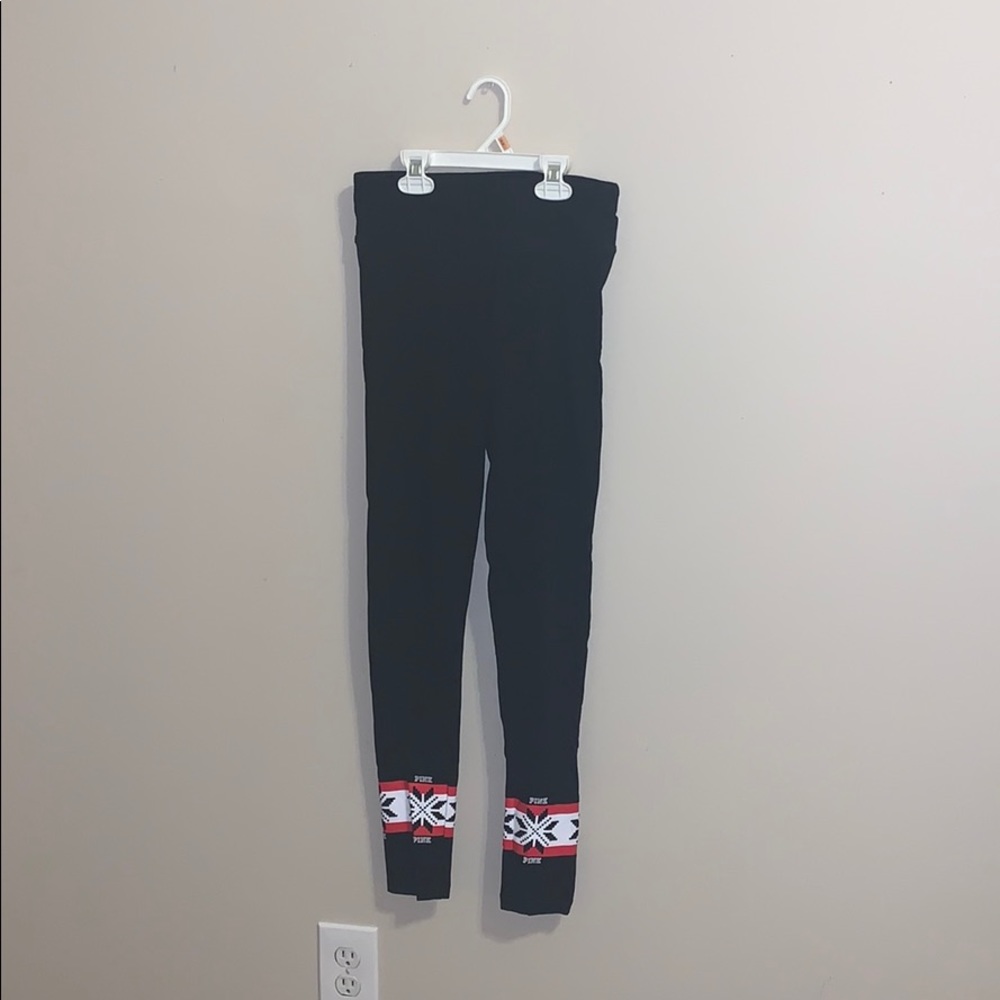 PINK leggings with red christmas ankle design